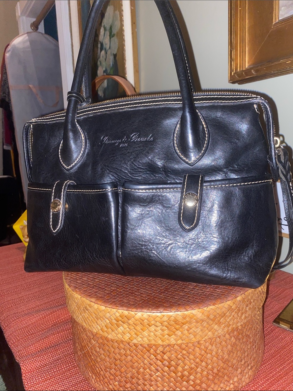 Dooney & Bourke Florentine Vacchetta Leather East/West satchel in black leather